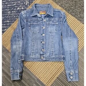 Blue Asphalt Denim Jean Jacket Pockets Adjustable Sides Womens Size S